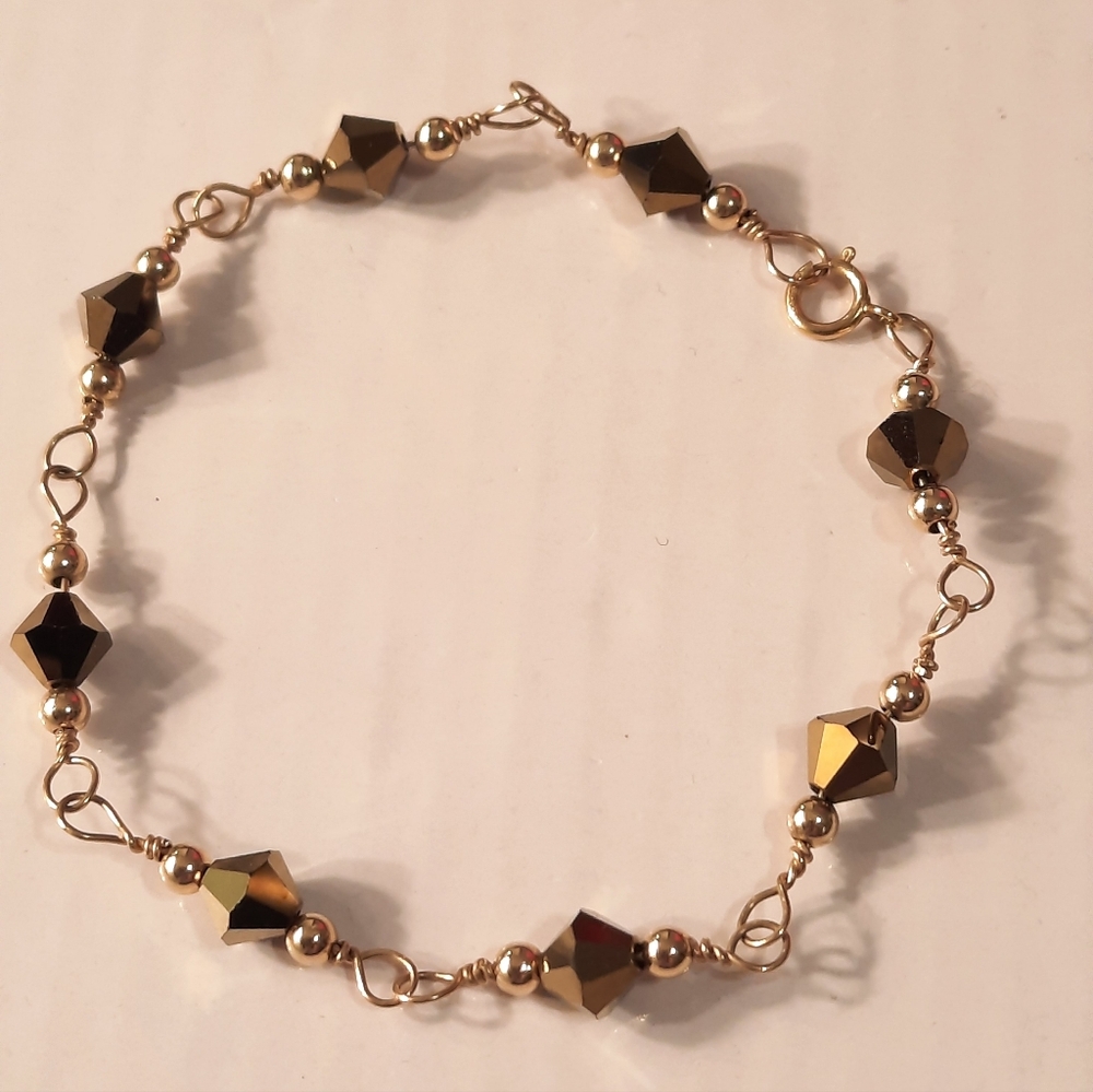 Elegant Gold 14k Gf    Beaded Bracelet